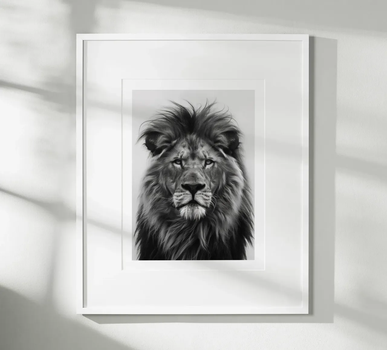 Maestoso ritratto di un leone poster con telaio in alluminio da Monochrome