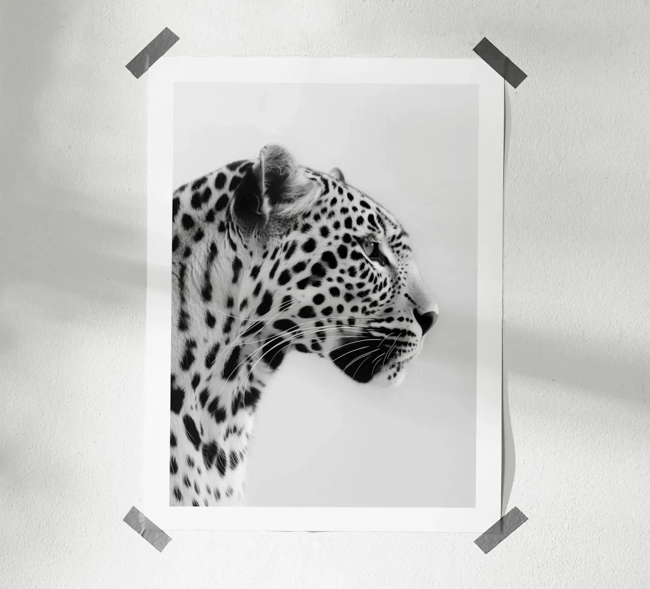 Elegante ritratto di leopardo poster con telaio in plastica da Monochrome