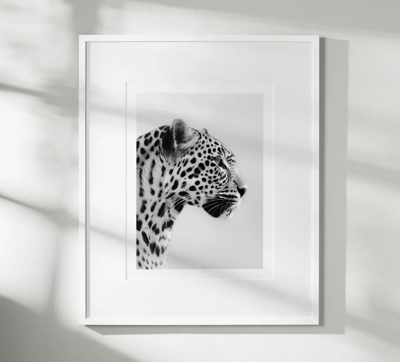 Elegante ritratto di leopardo poster con telaio in plastica da Monochrome