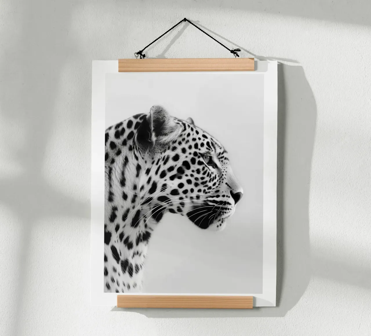 Elegante ritratto di leopardo poster con telaio in plastica da Monochrome