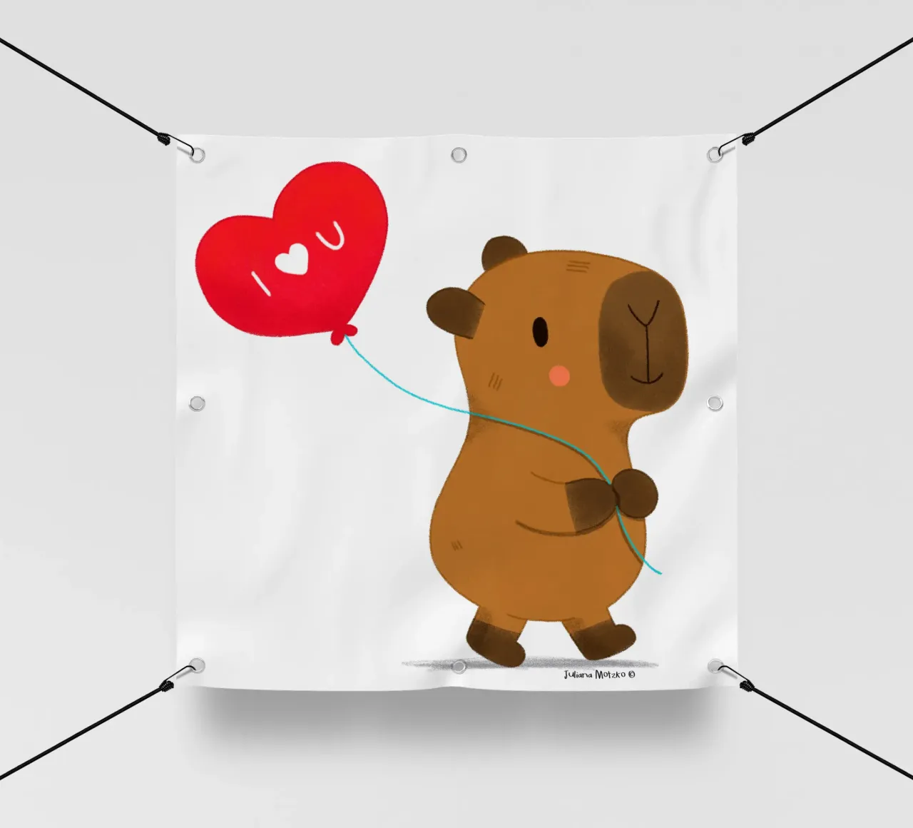 Capibara con pallone a cuore - Ti amo telo in pvc da julianamotzko