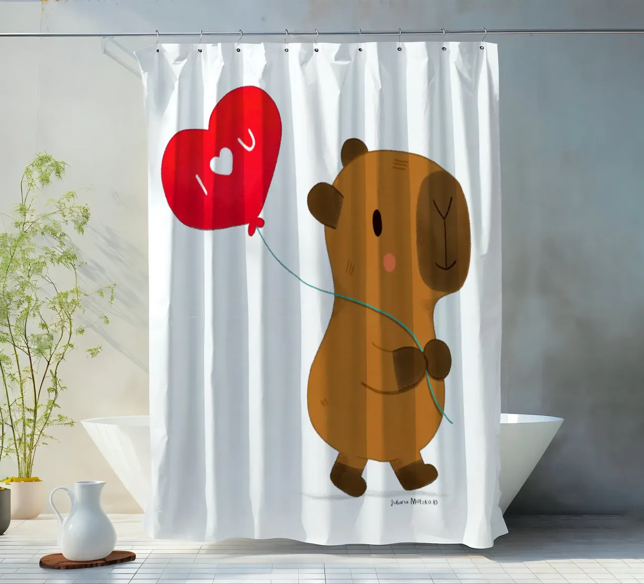 Capibara con pallone a cuore - Ti amo tenda da doccia da julianamotzko