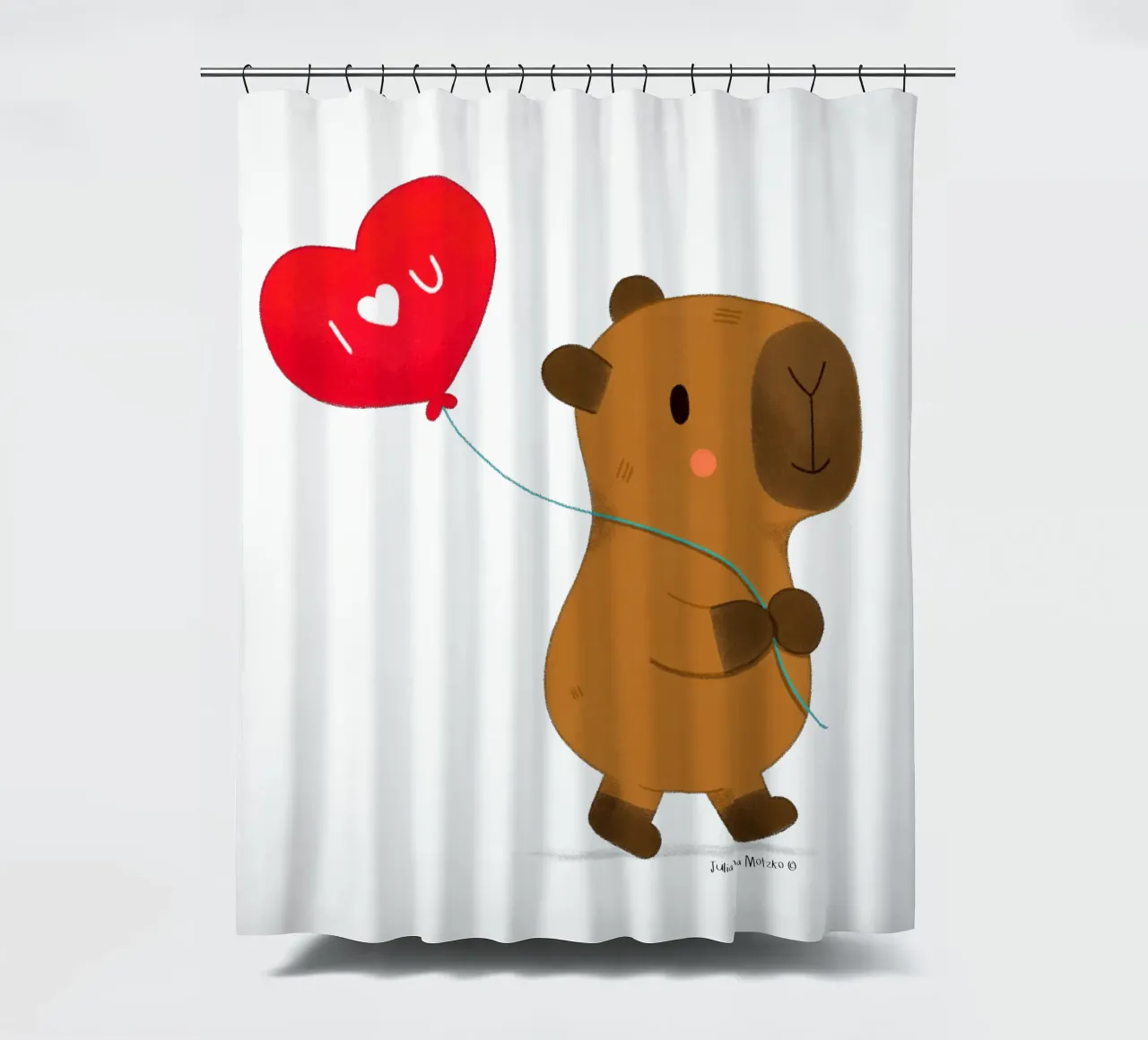 Capibara con pallone a cuore - Ti amo tenda da doccia da julianamotzko