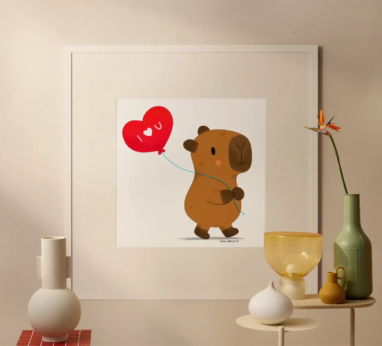 Capibara con pallone a cuore - Ti amo poster da julianamotzko