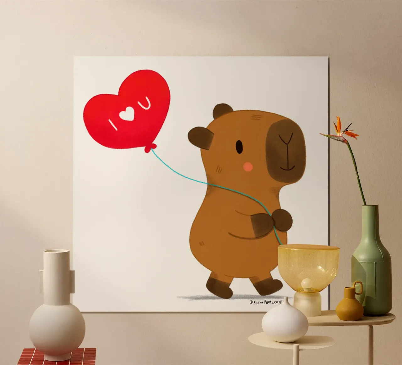Capibara con pallone a cuore - Ti amo poster da julianamotzko