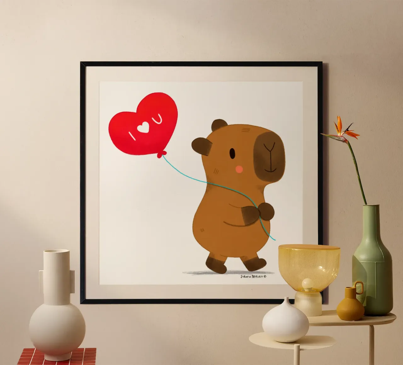 Capibara con pallone a cuore - Ti amo poster da julianamotzko