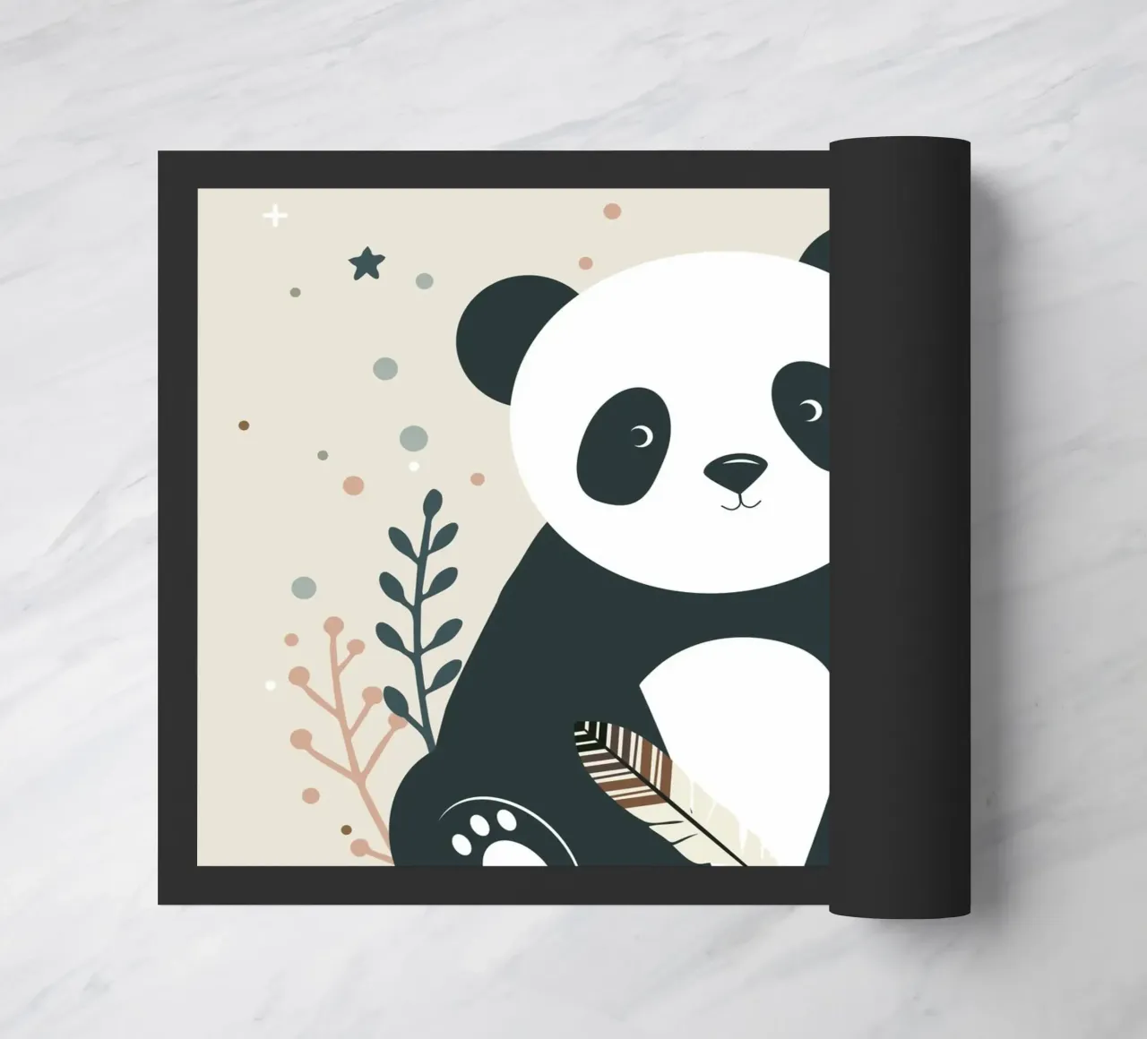 Panda mit Feder – Charmantes Naturmotiv Fußmatte von namosh
