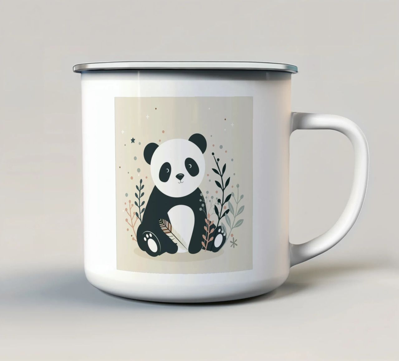 Panda con piuma - Un affascinante motivo naturalistico tazza in smalto da namosh