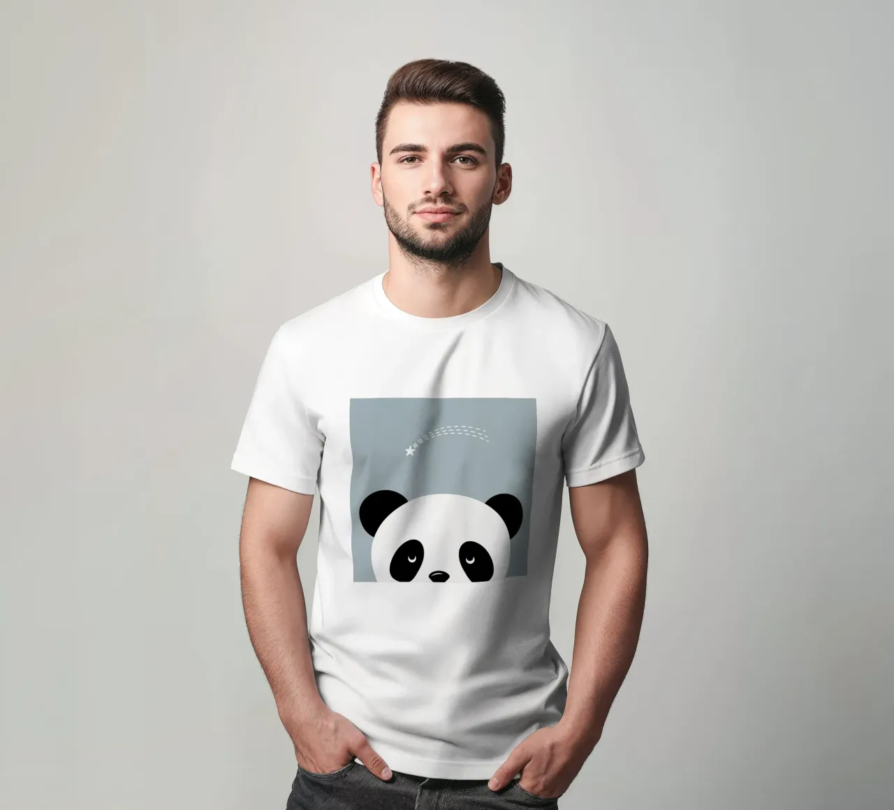 Panda and shooting star - minimalist animal design t-shirt by namosh