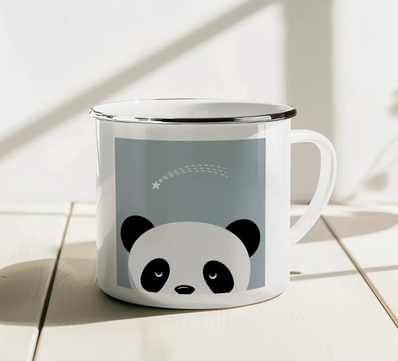 Panda e stella cadente - design animale minimalista tazza in smalto da namosh