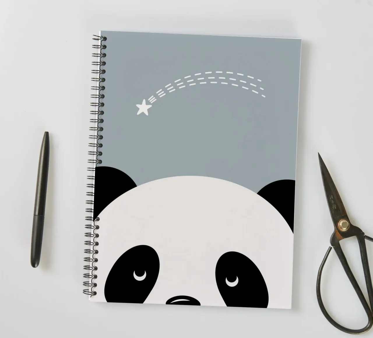 Panda and shooting star - minimalist animal design spiral notebook by namosh
