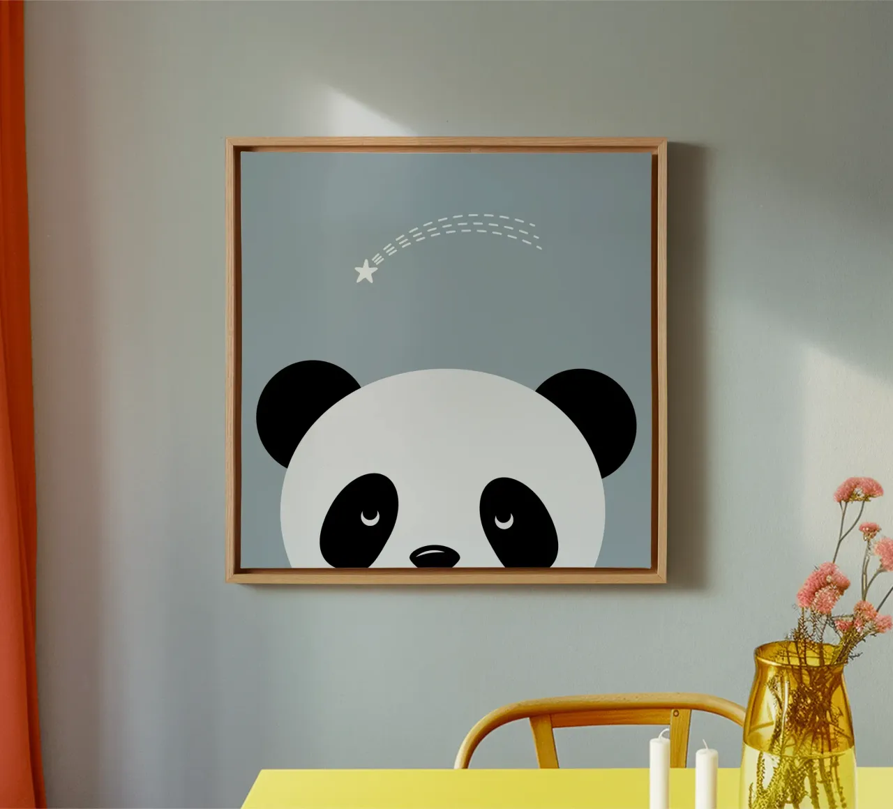 Panda e stella cadente - design animale minimalista tela con Cornice a cassetta da namosh