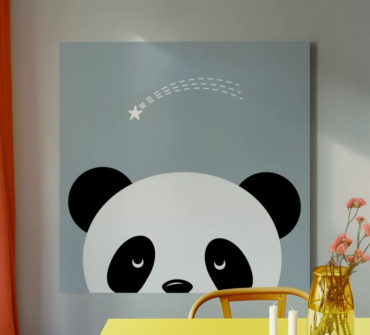 Panda e stella cadente - design animale minimalista tela con Cornice a cassetta da namosh