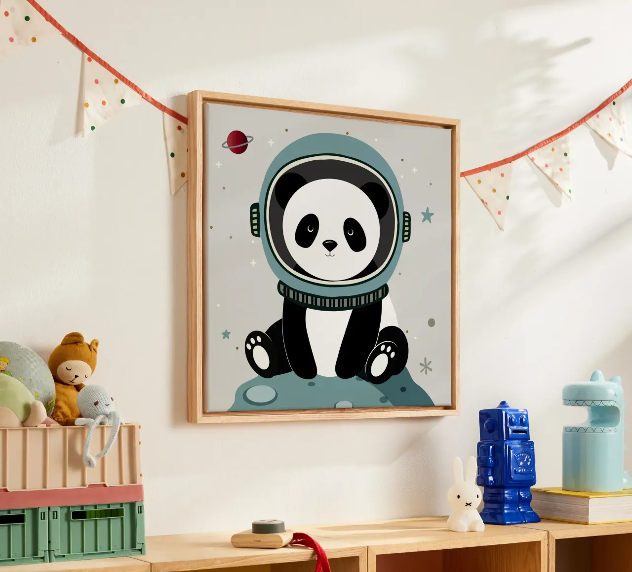 Astronaut panda - Imaginative space illustration canvas with Floater frame by namosh
