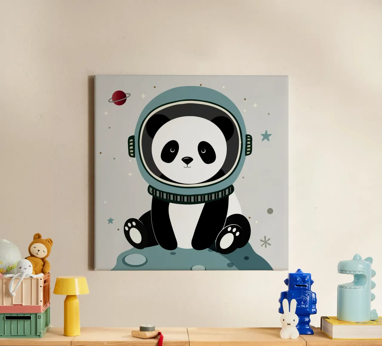 Astronaut panda - Imaginative space illustration canvas with Floater frame by namosh