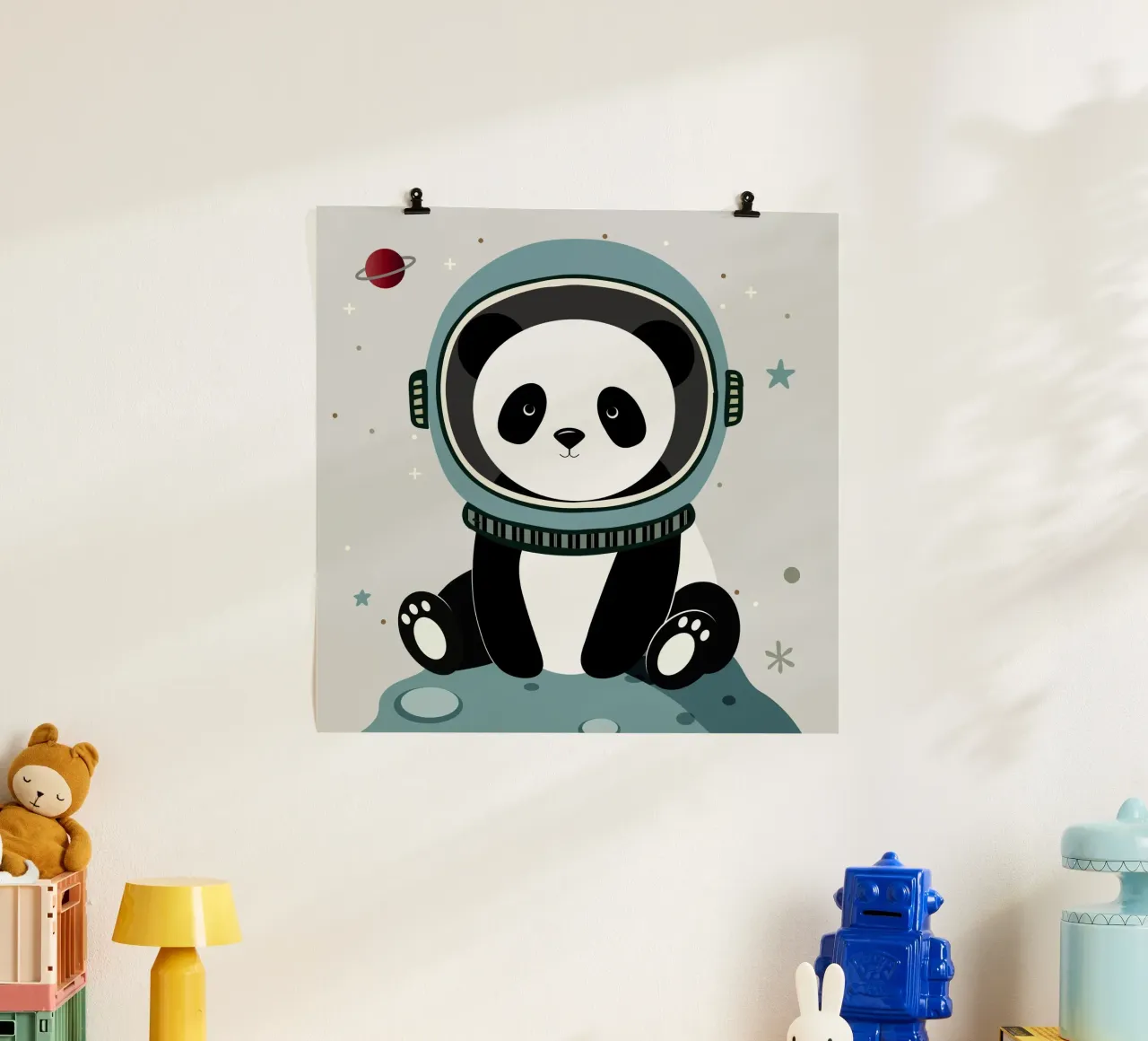 Panda astronauta - Illustrazione spaziale immaginaria poster con telaio in plastica da namosh