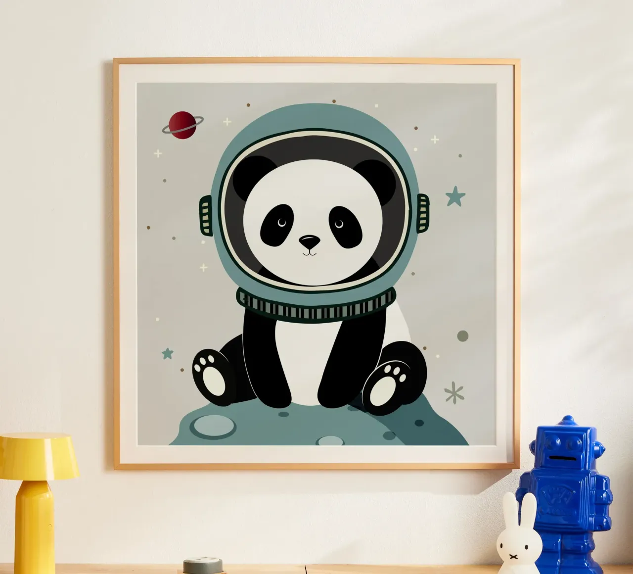 Panda astronauta - Illustrazione spaziale immaginaria poster con telaio in plastica da namosh