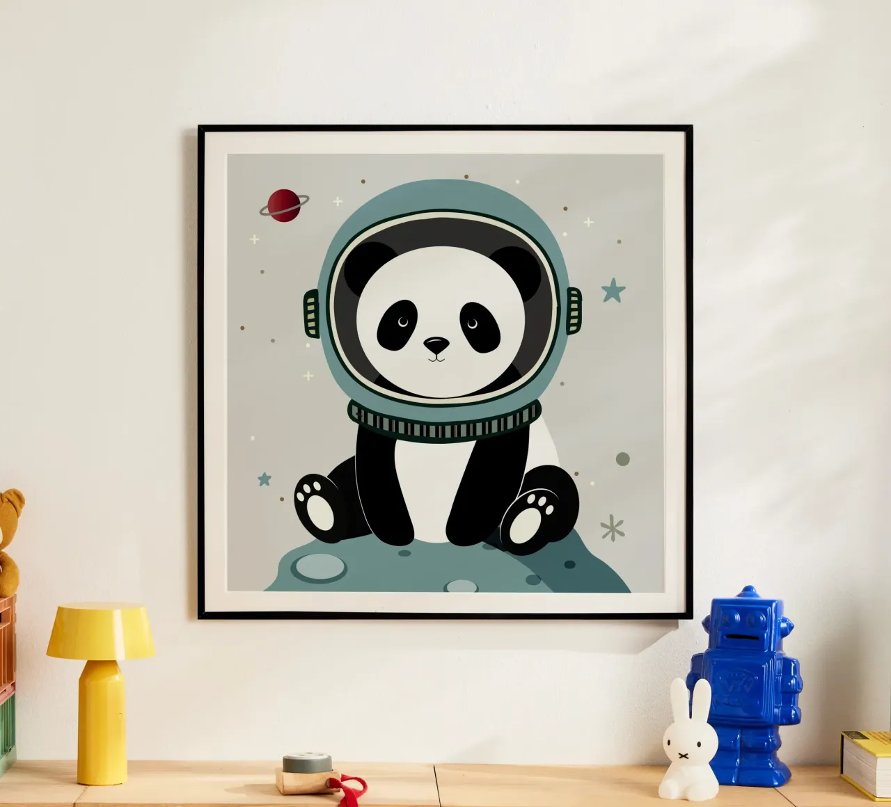 Panda astronauta - Illustrazione spaziale immaginaria poster con telaio in plastica da namosh