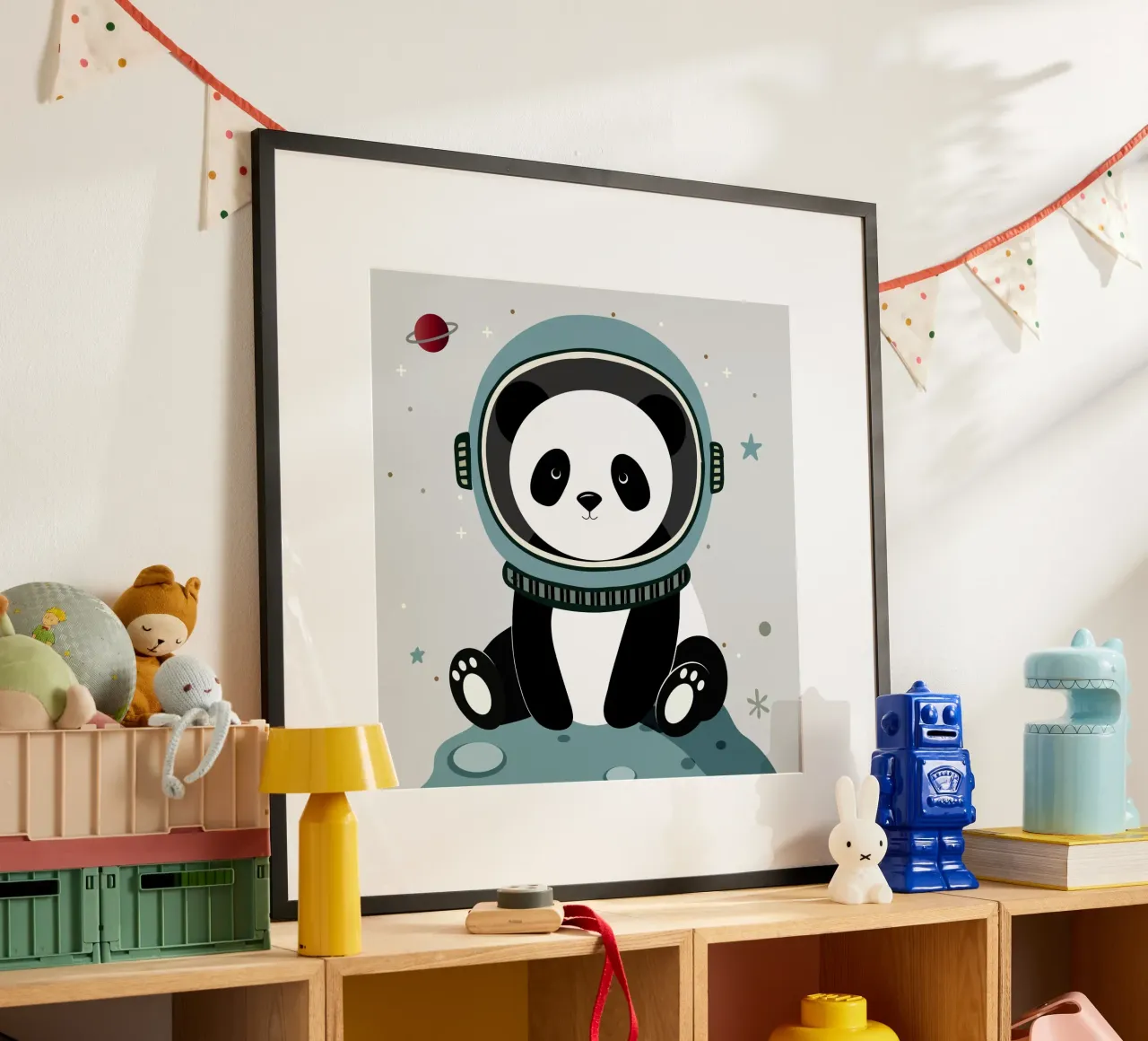 Panda astronauta - Illustrazione spaziale immaginaria poster con telaio in plastica da namosh