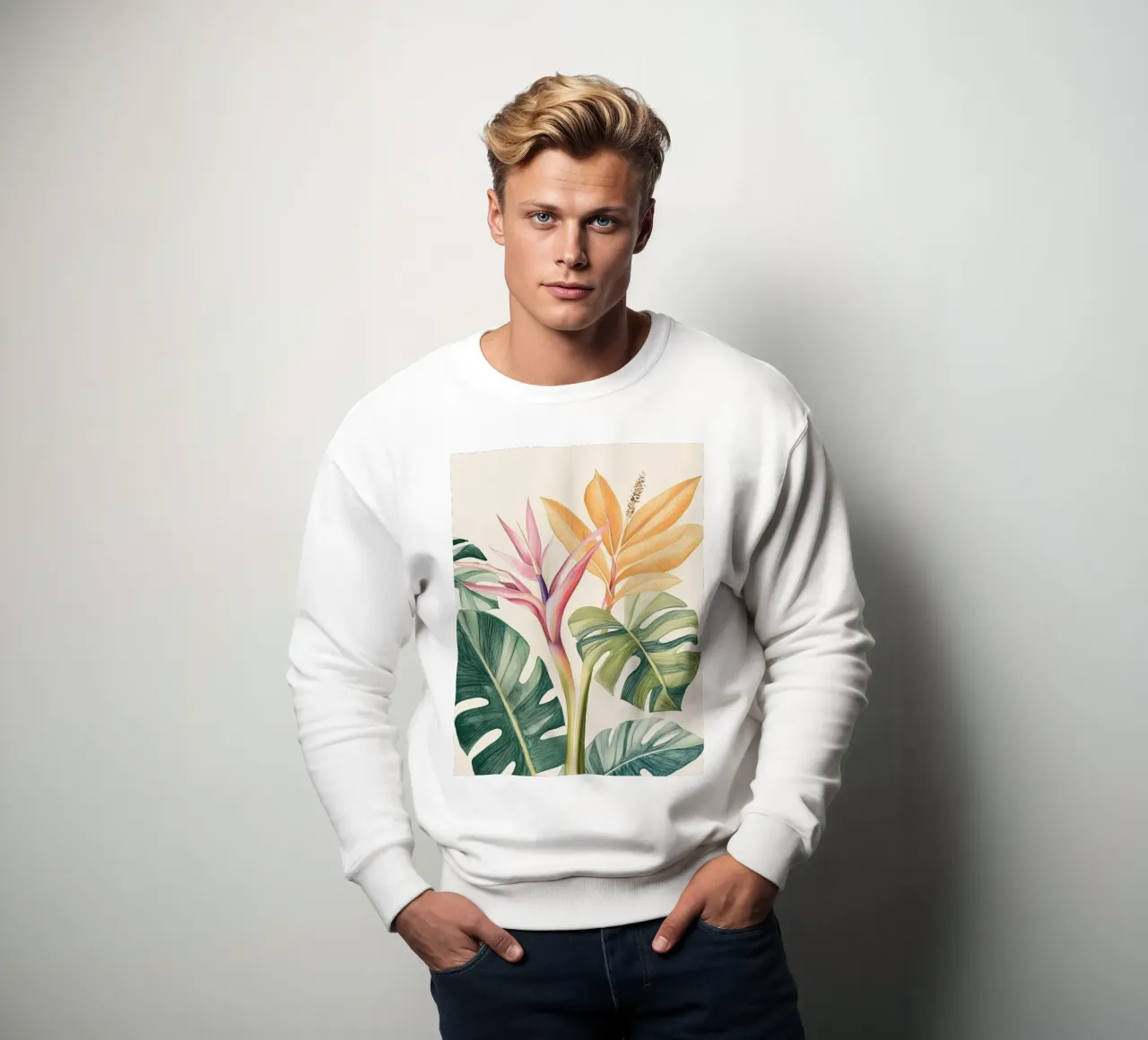 Boho Botanico Pianta tropicale Uccello del Paradiso Foglia di Monstera felpa da Gentle Echoes Art
