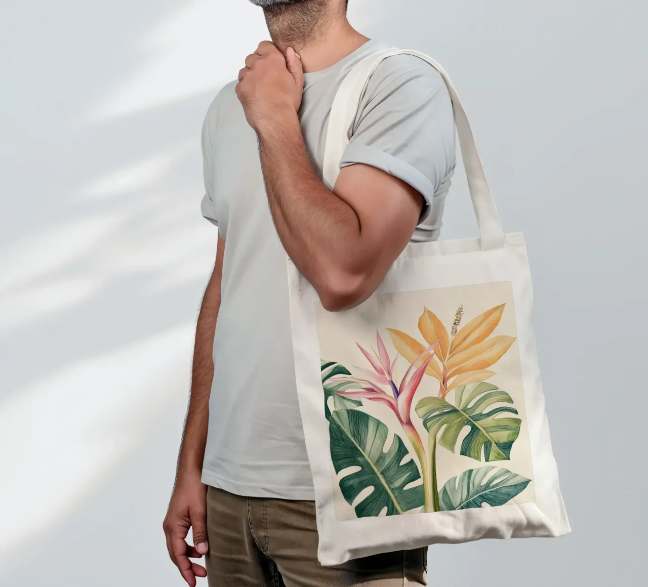 Boho Botanico Pianta tropicale Uccello del Paradiso Foglia di Monstera borsa in juta da Gentle Echoes Art