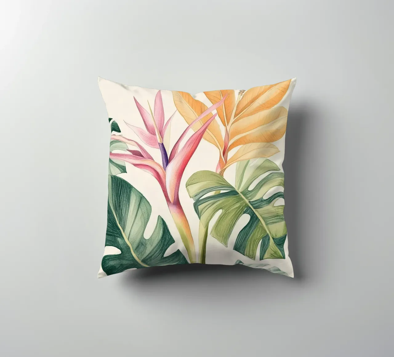 Boho Botanico Pianta tropicale Uccello del Paradiso Foglia di Monstera cuscino da Gentle Echoes Art