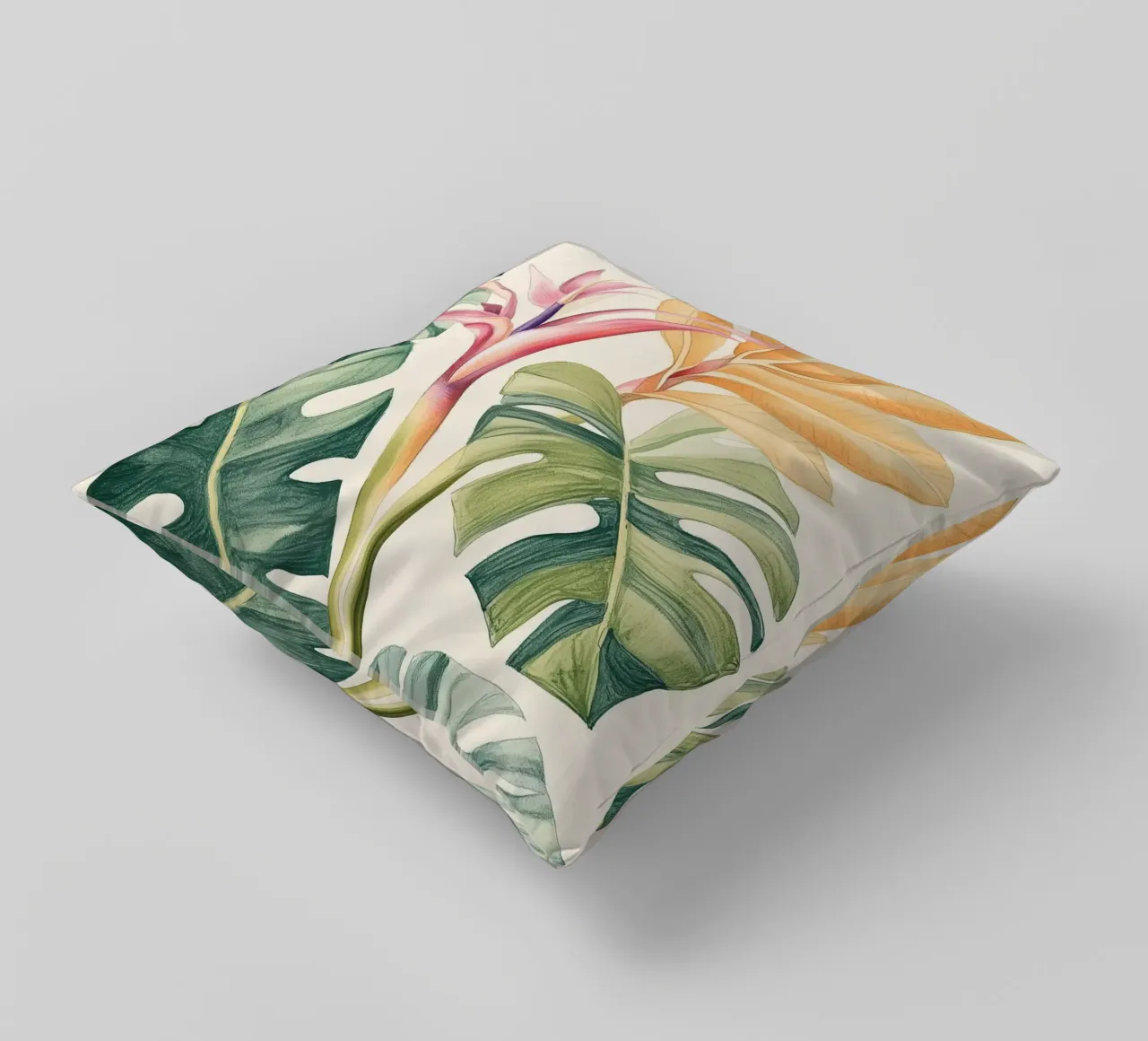 Boho Botanico Pianta tropicale Uccello del Paradiso Foglia di Monstera cuscino da Gentle Echoes Art