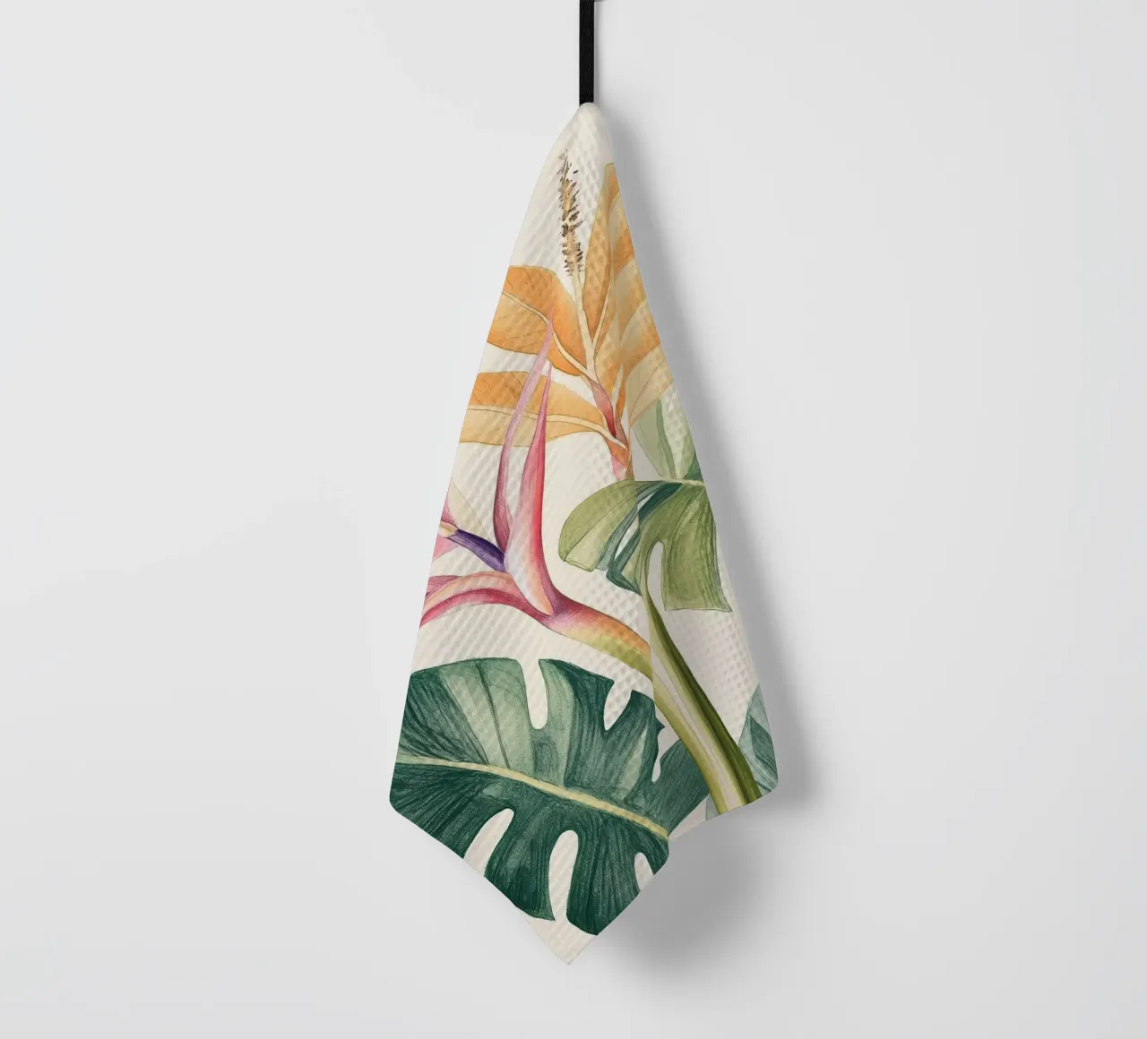 Boho Botanico Pianta tropicale Uccello del Paradiso Foglia di Monstera canovaccio da cucina da Gentle Echoes Art