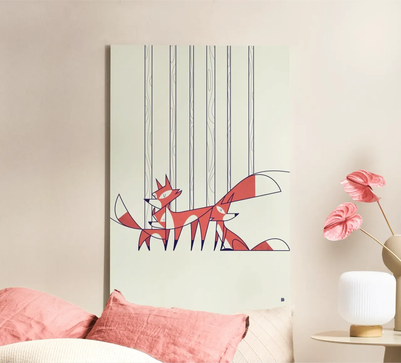 Foxes canvas met Baklijst van Ale Giorgini