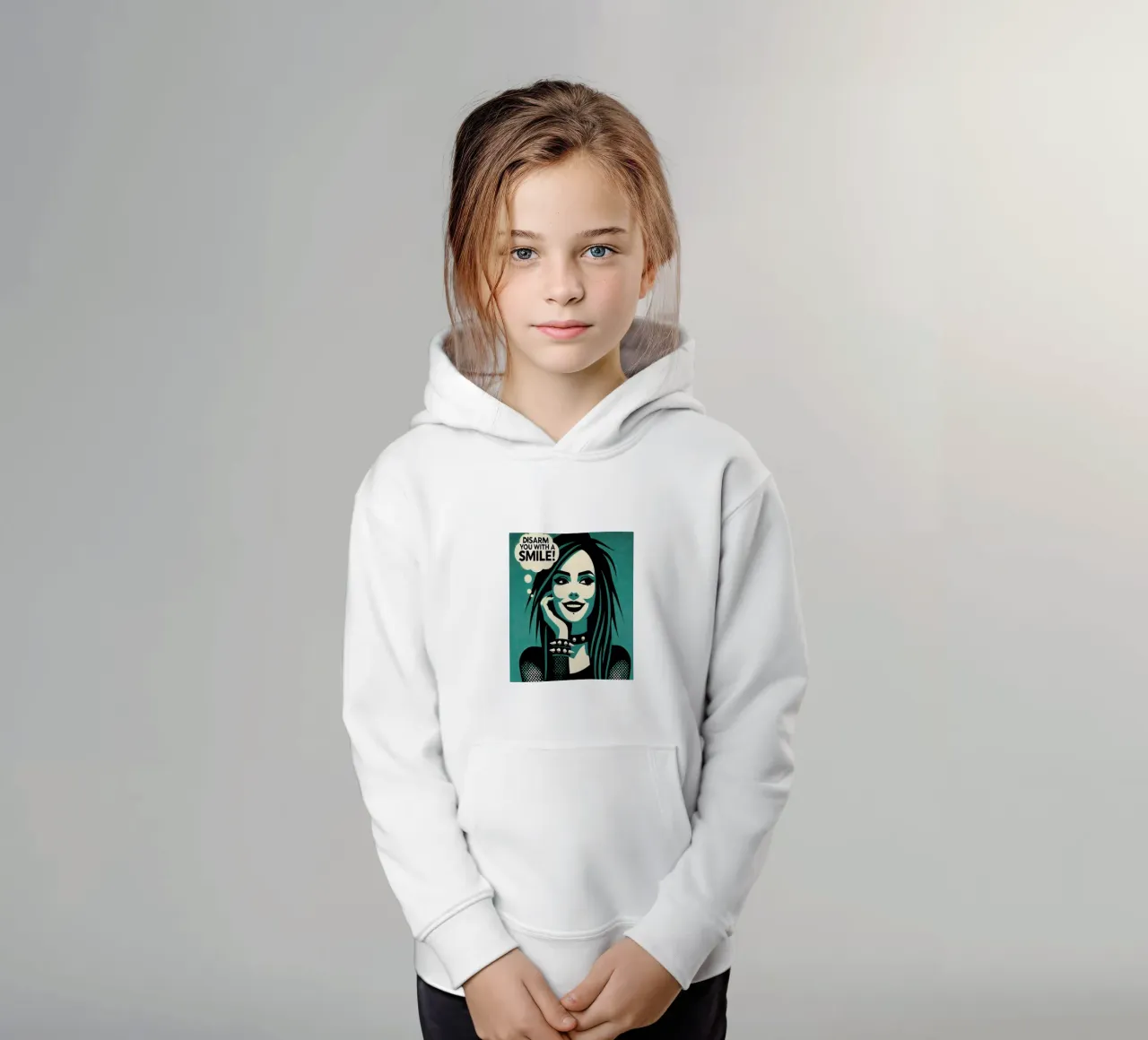 Disarm you with a smile - Vintage-Posterdruck kids hoodie by posterprints-by-nomad
