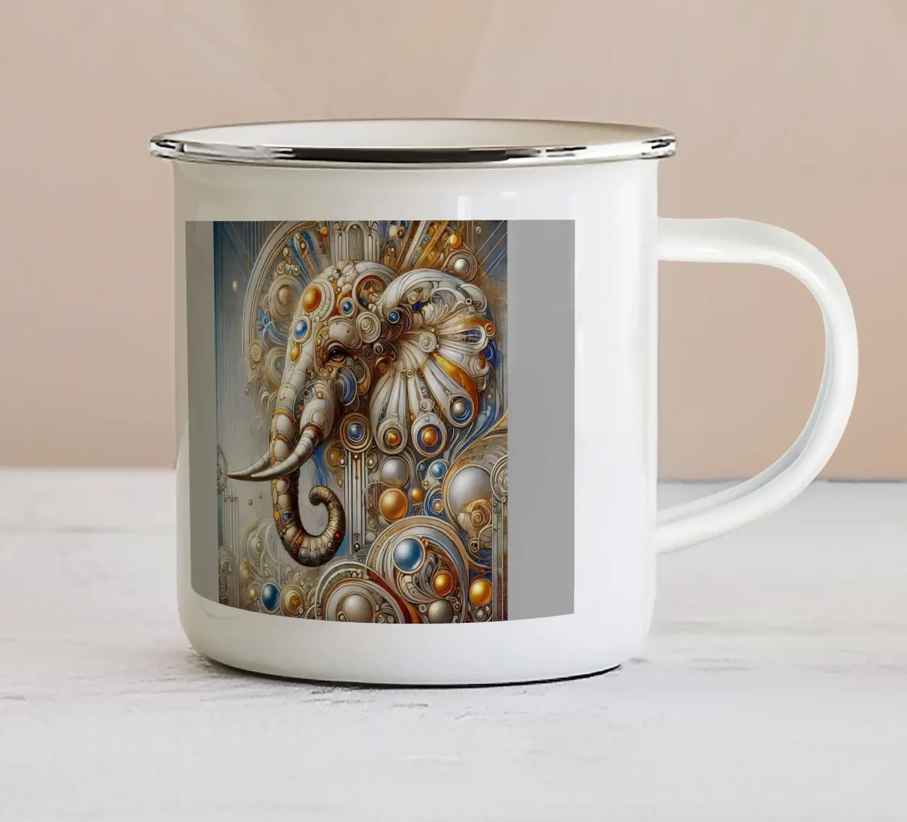 Elefante bianco tazza in smalto da Art-Nouveau-Dsg