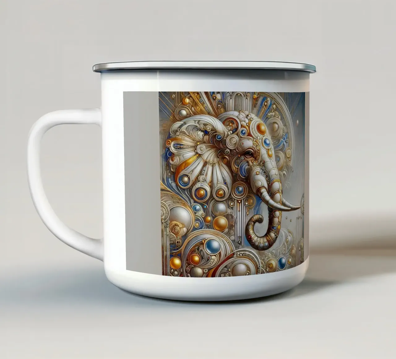Elefante bianco tazza in smalto da Art-Nouveau-Dsg