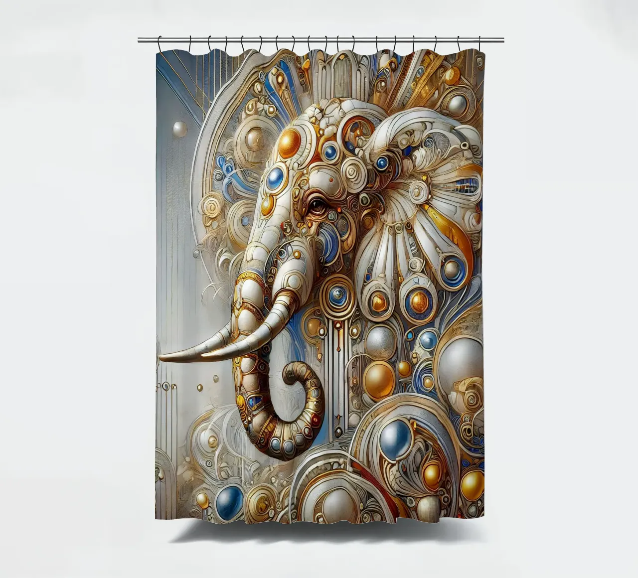 Weißer Elefant Duschvorhang von Art-Nouveau-Dsg