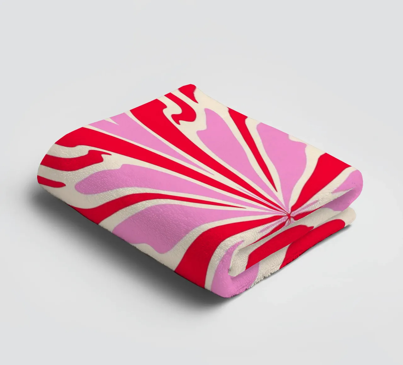 Pétalos simétricos psicodélicos abstractos rosa y rojo toalla de baño de Wackapacka
