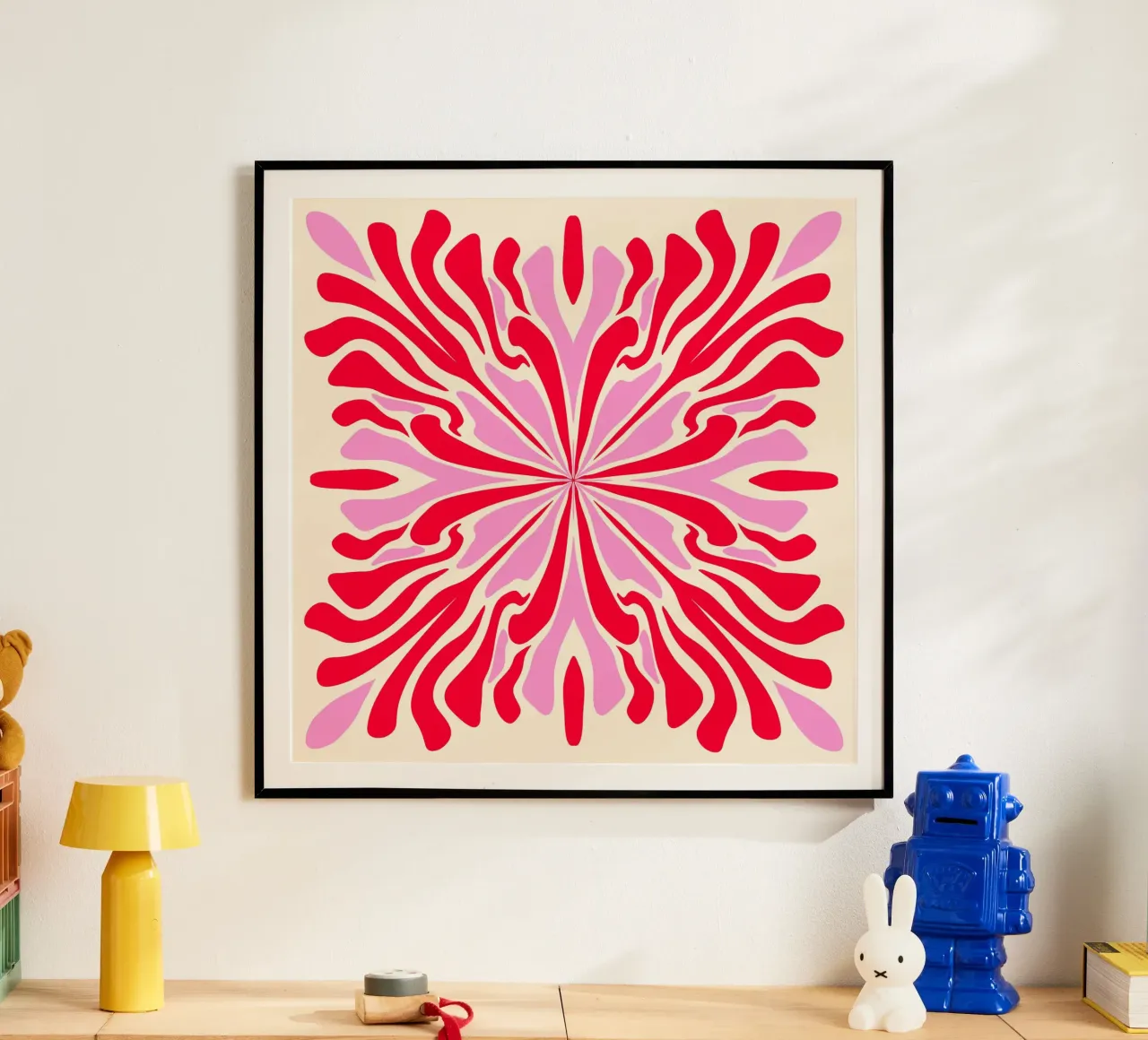 Pétalos simétricos psicodélicos abstractos rosa y rojo hahnemühle de Wackapacka