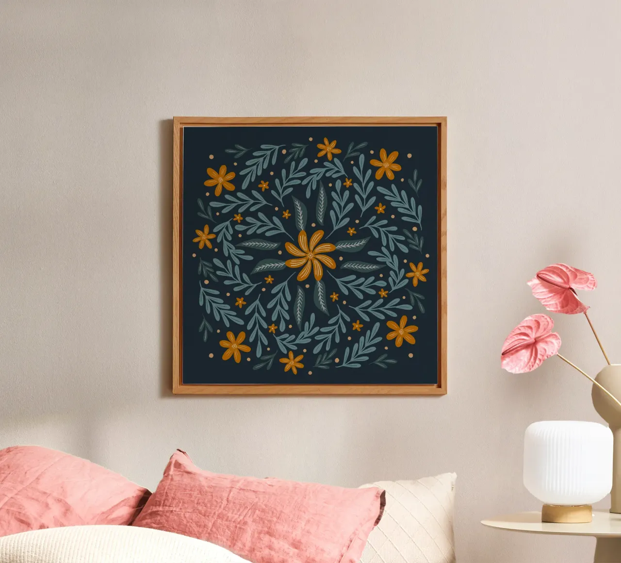 Fiori circolari - indaco e arancio alluminio dibond da Wackapacka