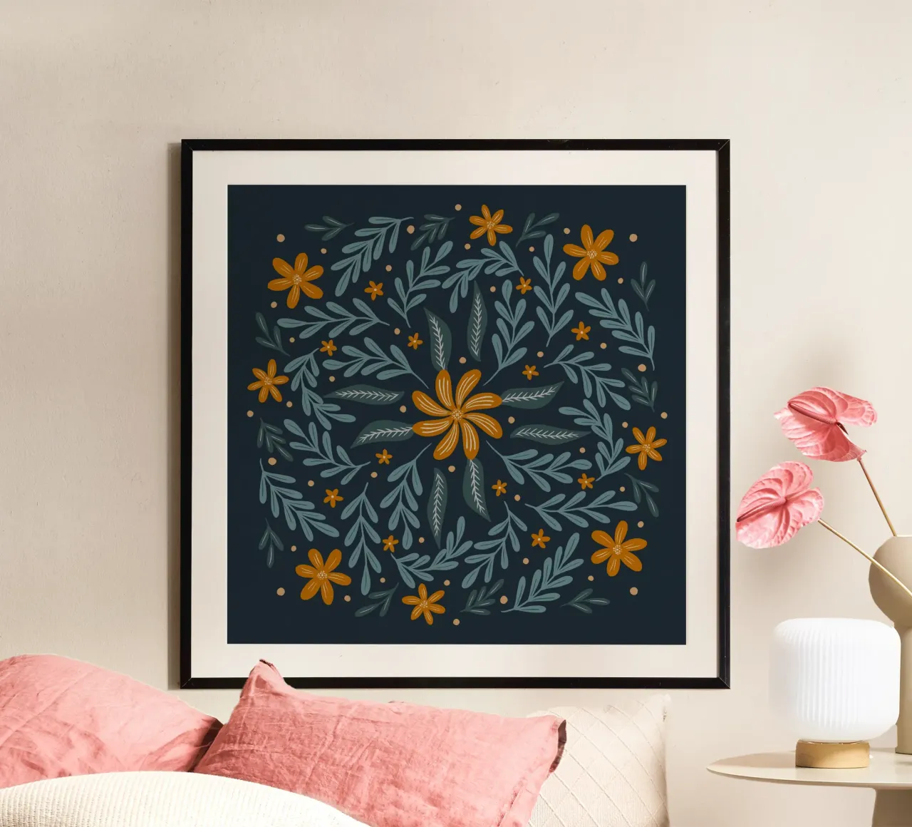 Fiori circolari - indaco e arancio carta hahnemühle da Wackapacka