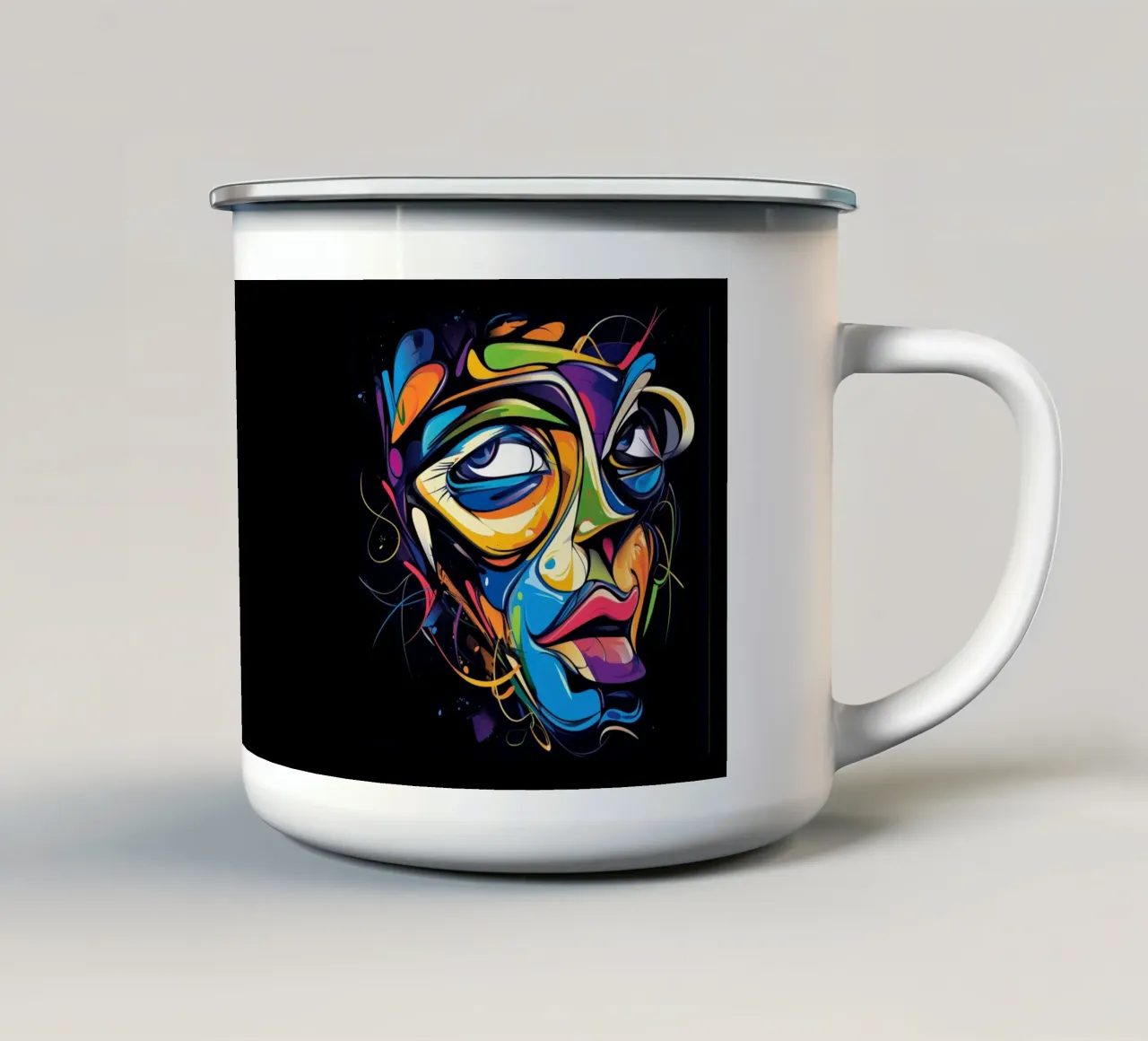 Face #1 Emaille Tasse von Art Unleashed