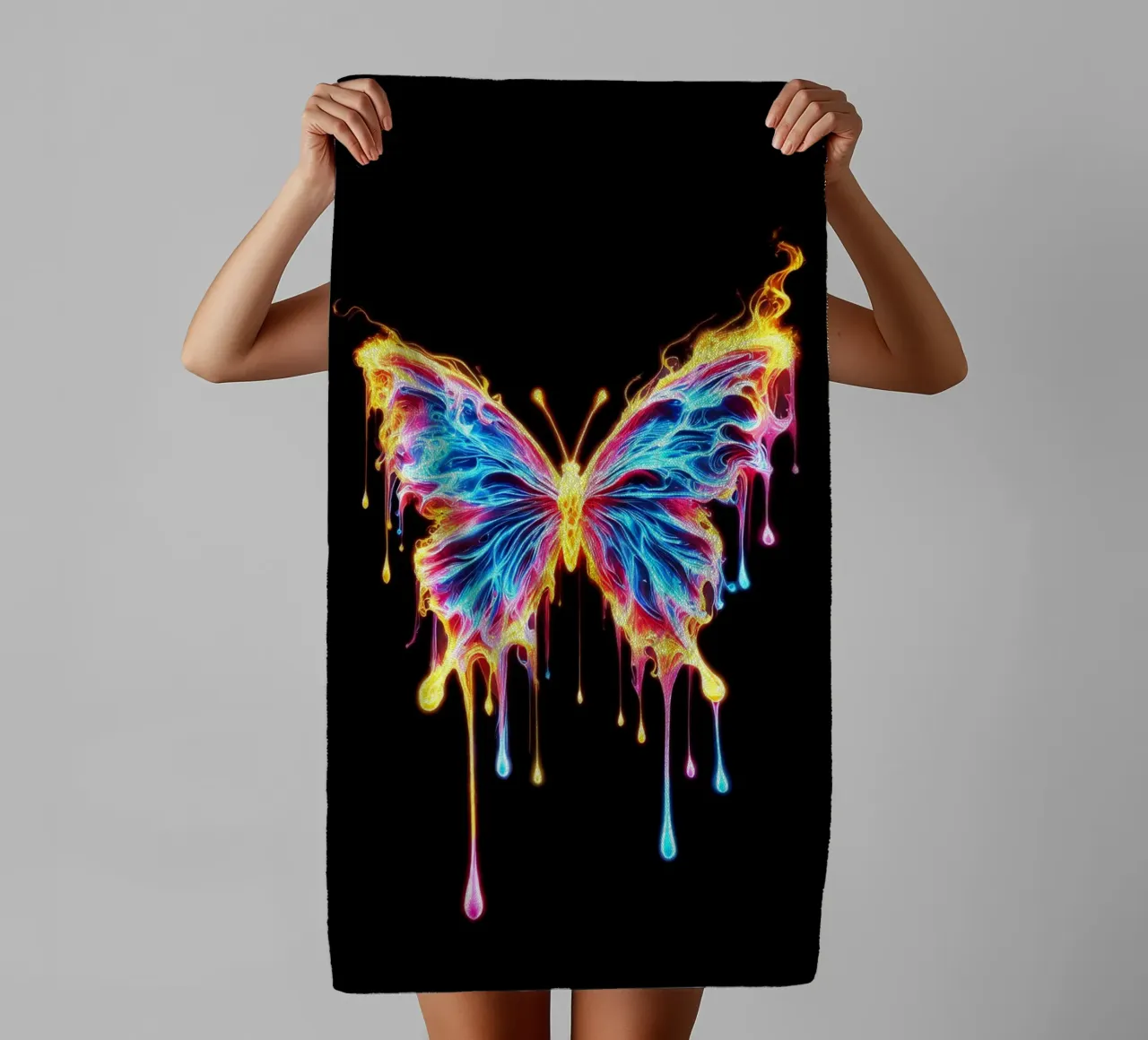 The Last Flutter | Glowing Butterfly towel by Metallic Meltdown