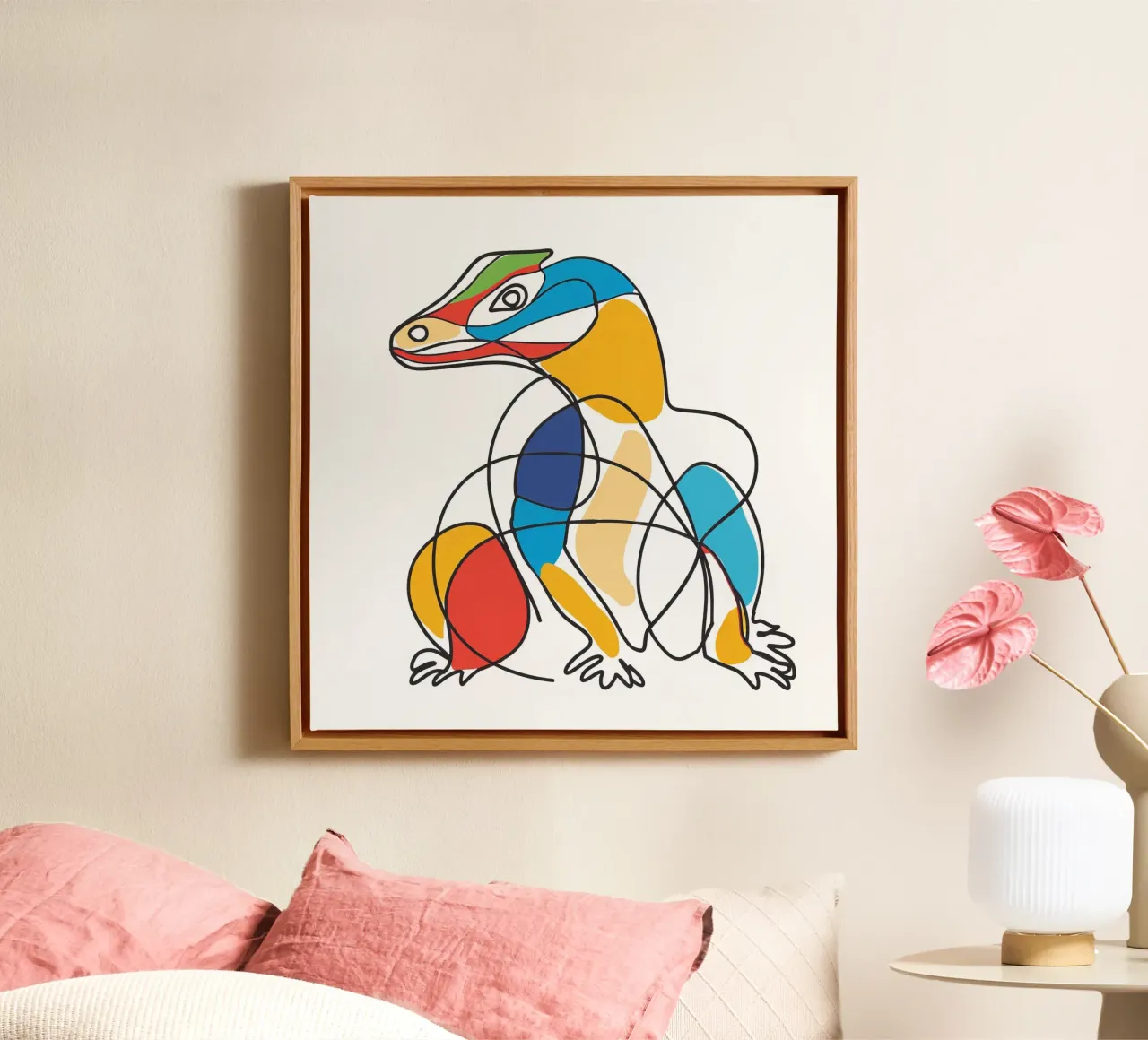 LIJNTEKENINGEN MAJESTUEUZE DIEREN canvas met Baklijst van Art Digital Visuel