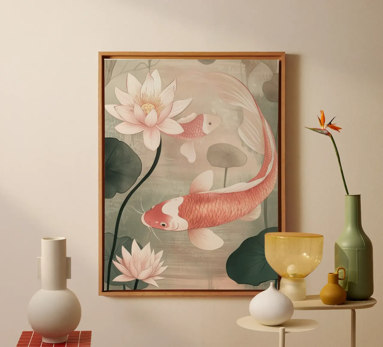 Pesce koi in stile giapponese in rosa scuro tela da Autofocus