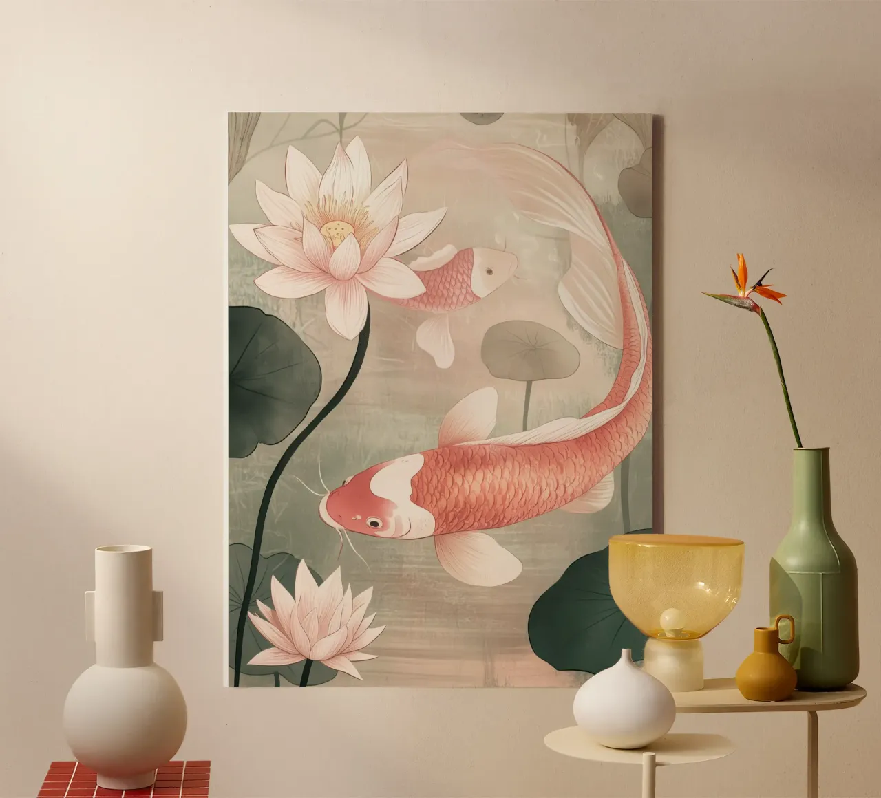 Pesce koi in stile giapponese in rosa scuro tela da Autofocus