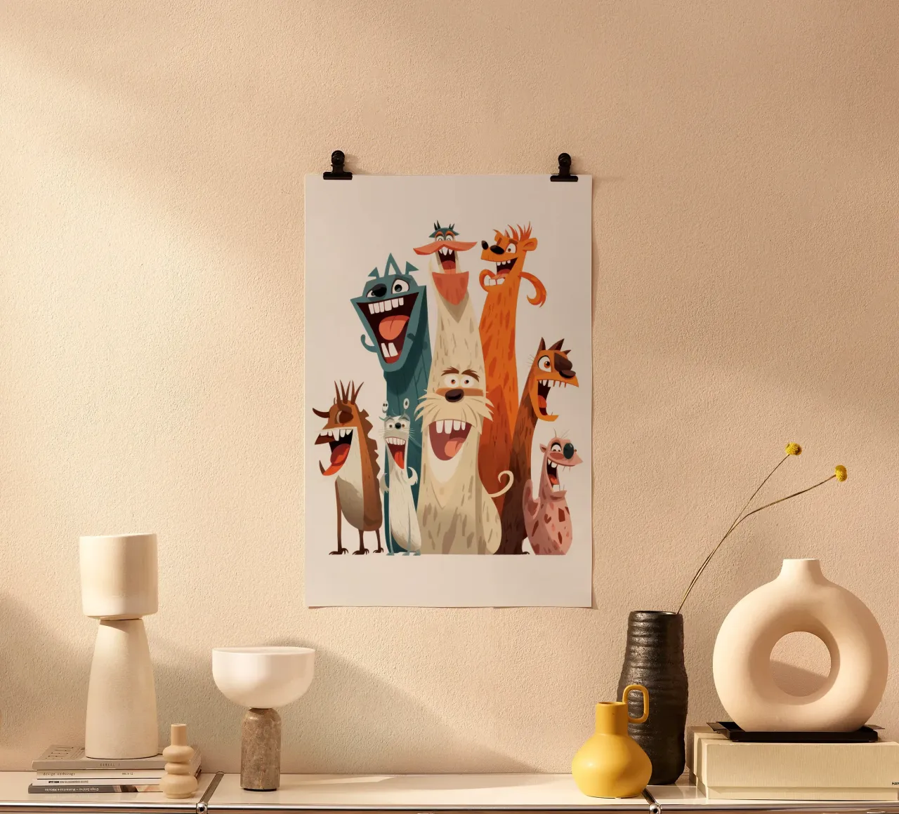Animali divertenti poster con telaio in legno da Art Digital Visuel