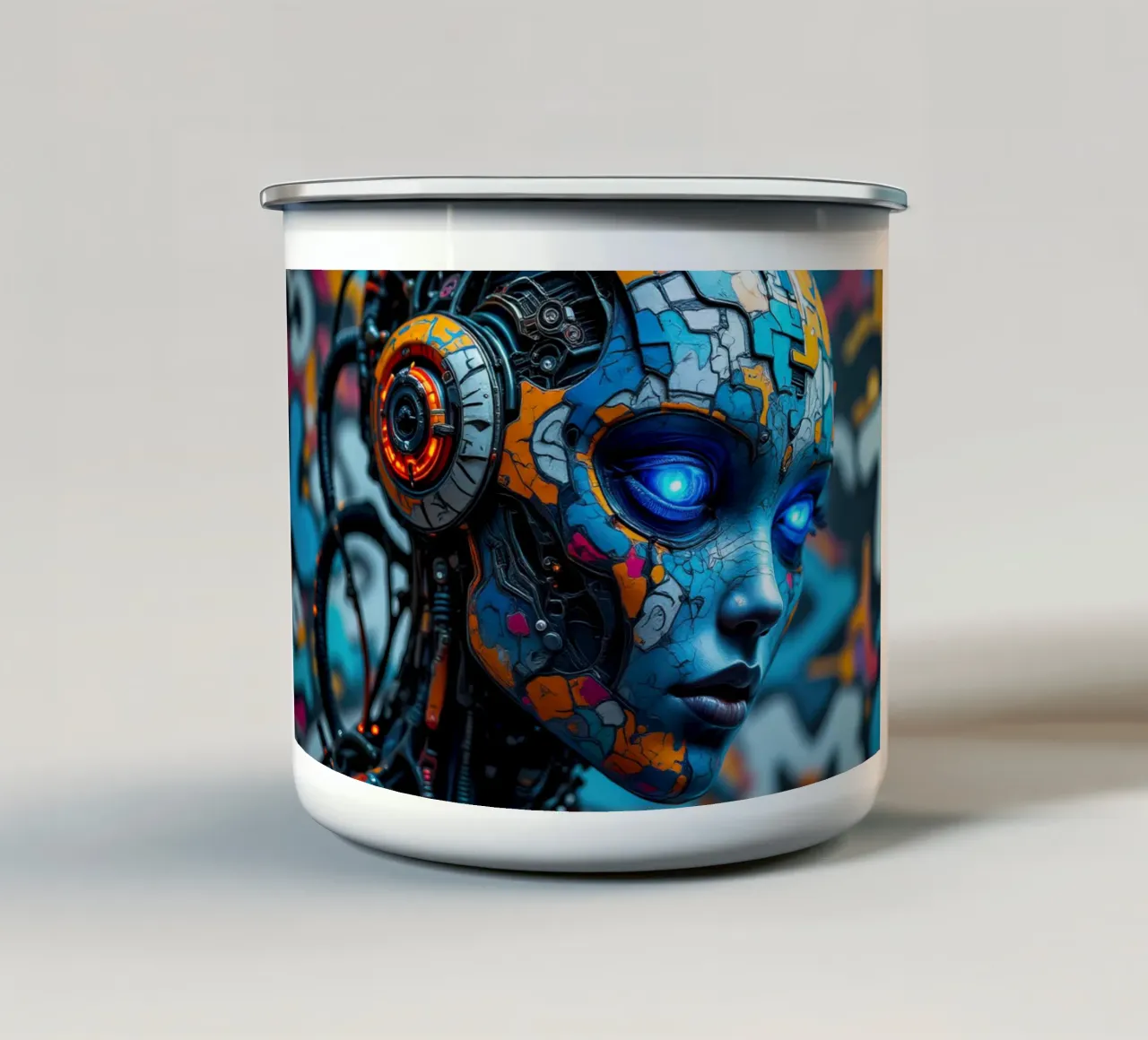 Robot cibernetico femminile tazza in smalto da ARTVI-SHOP