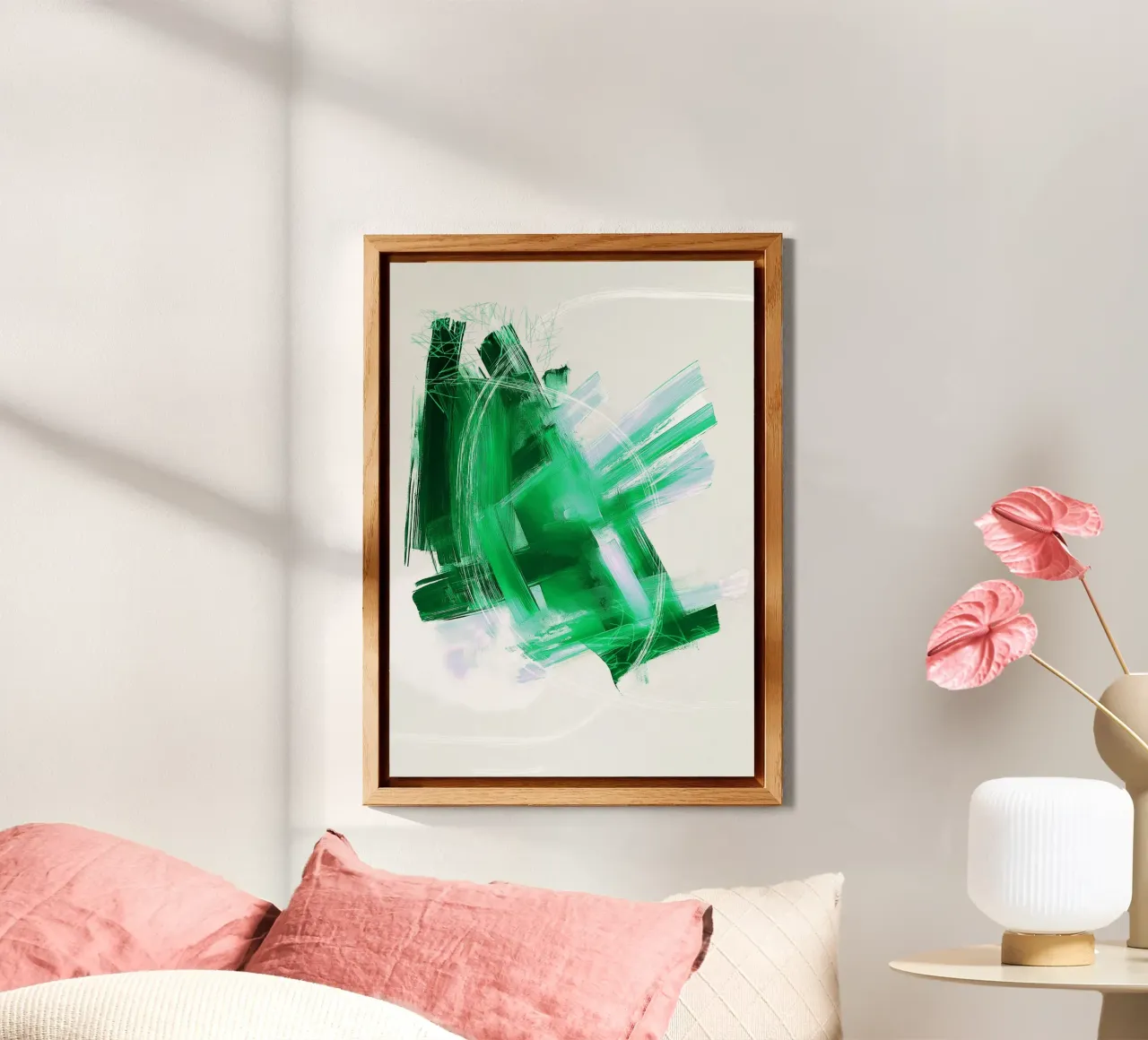 Moderne abstrakte grüne Pinselstrich-Kunst - Minimalistisch strukturiert Alu-Dibond von Abstractly Yours