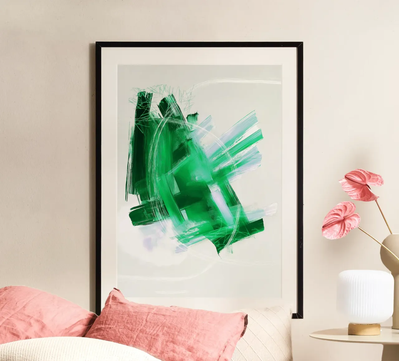 Moderne abstrakte grüne Pinselstrich-Kunst - Minimalistisch strukturiert Hahnemühle von Abstractly Yours