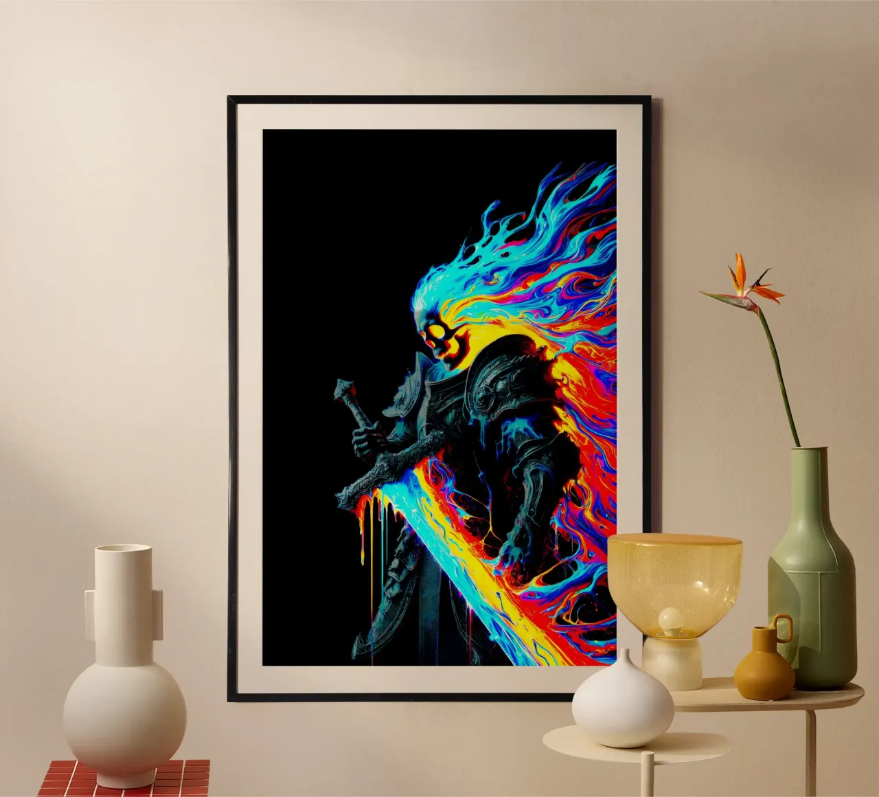 Guardiano dello spazio poster con telaio in legno da Metallic Meltdown