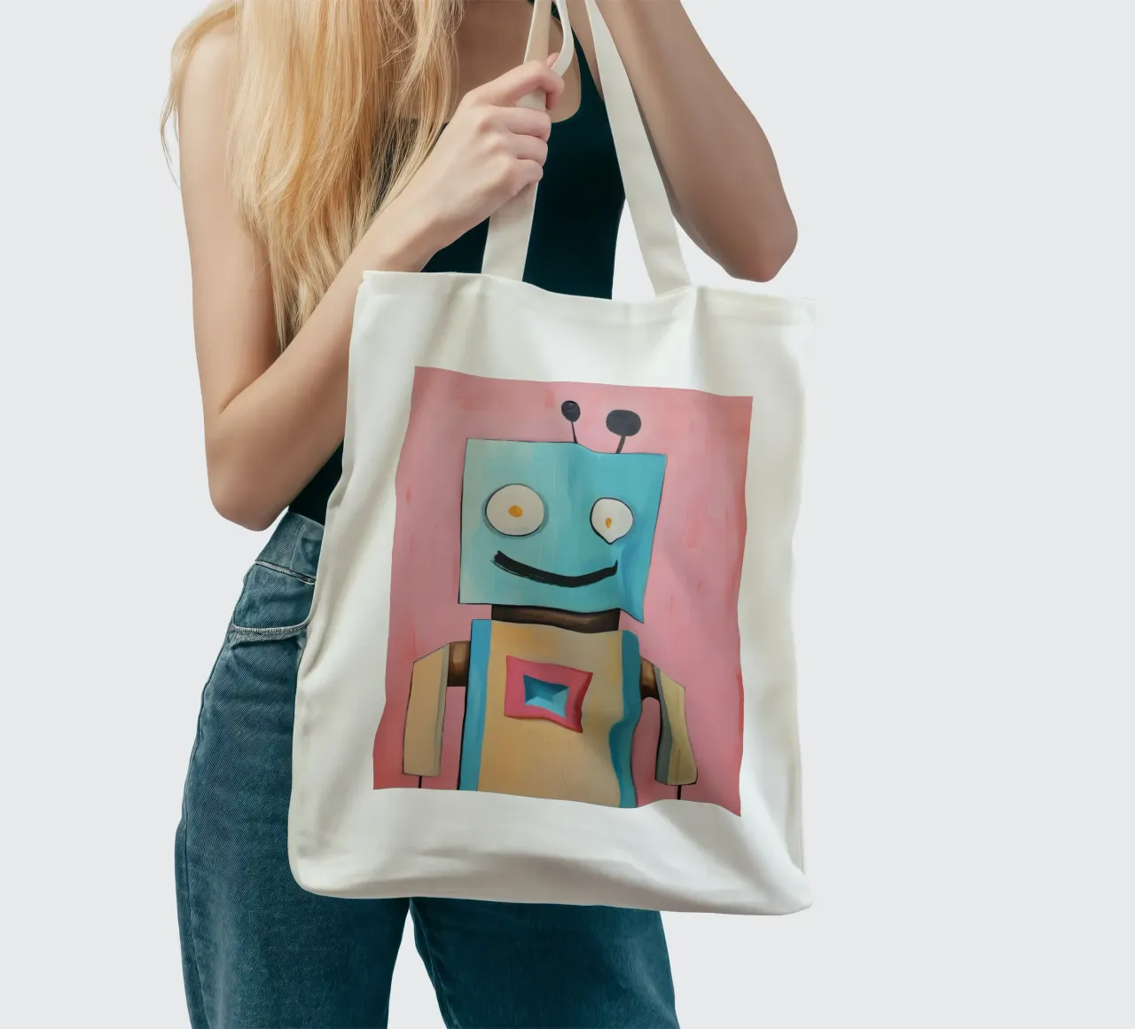 Smiling Robot tote bag by KidzStudio