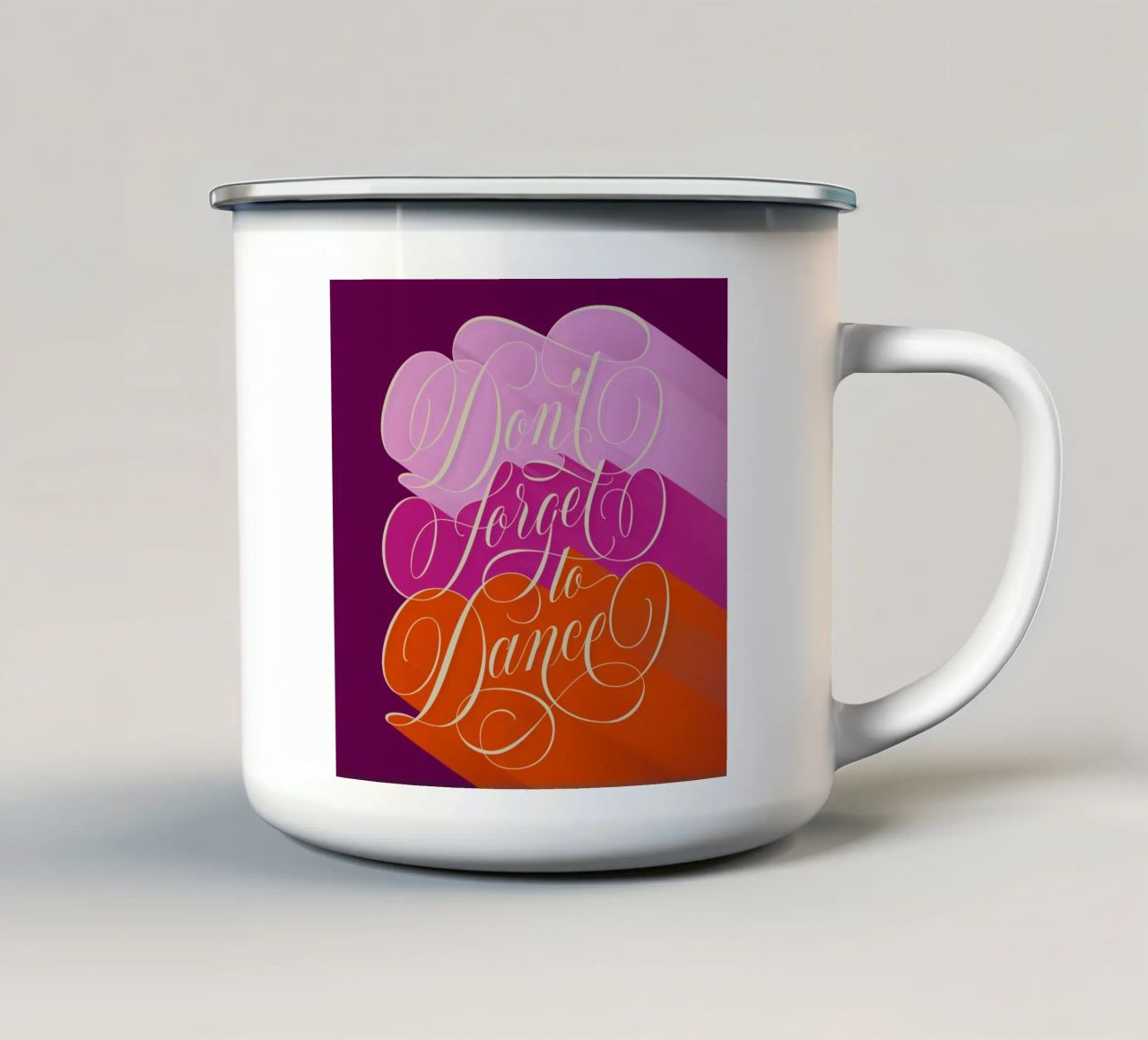 Non dimenticate di ballare. Danzare attraverso la vita. Calligrafia colorata tazza in smalto da CalliLetters