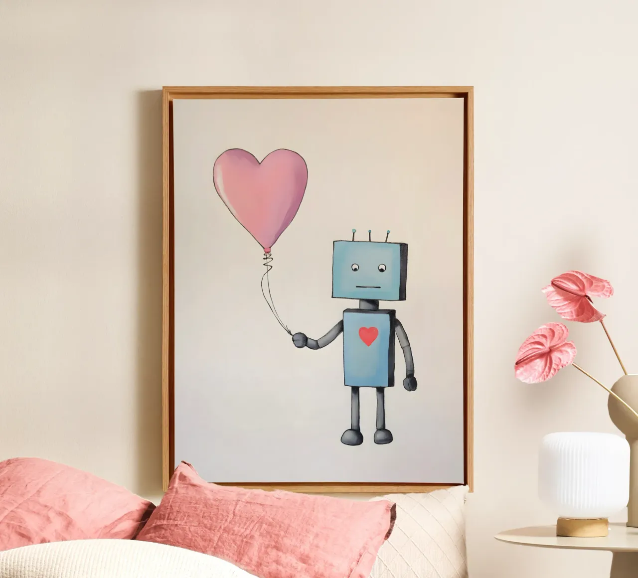 Robot con palloncino a forma di cuore tela con Cornice a cassetta da KidzStudio